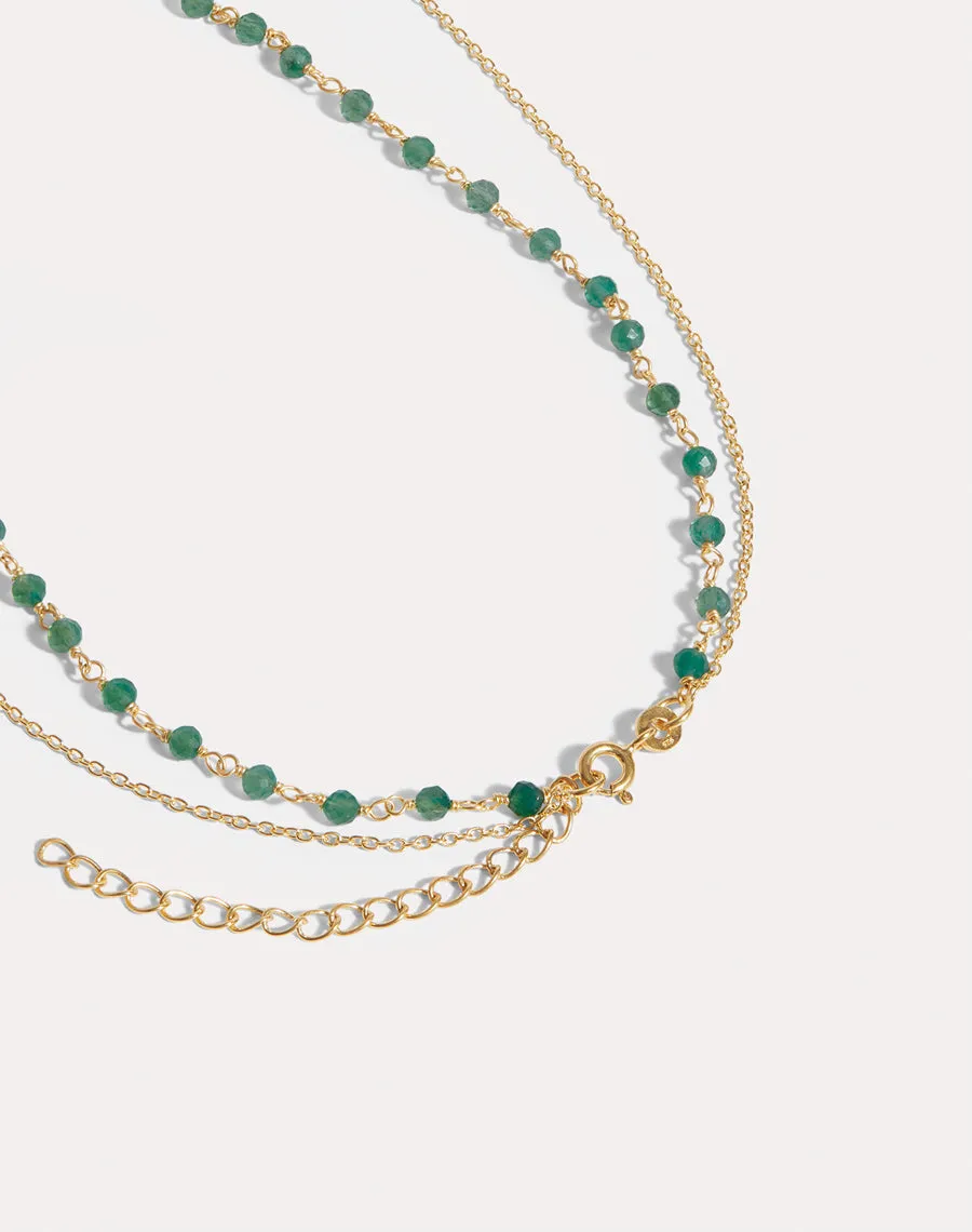 Green Onyx Layered Necklace in Gold
