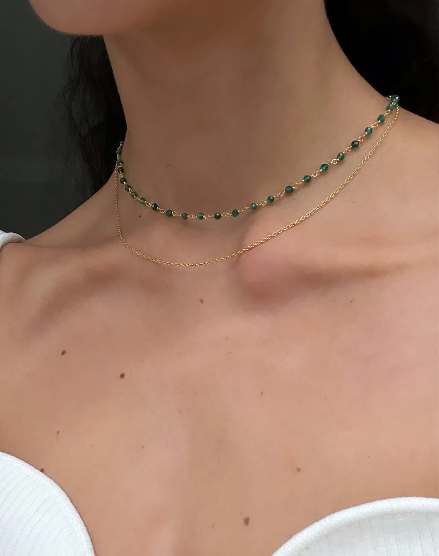 Green Onyx Layered Necklace in Gold