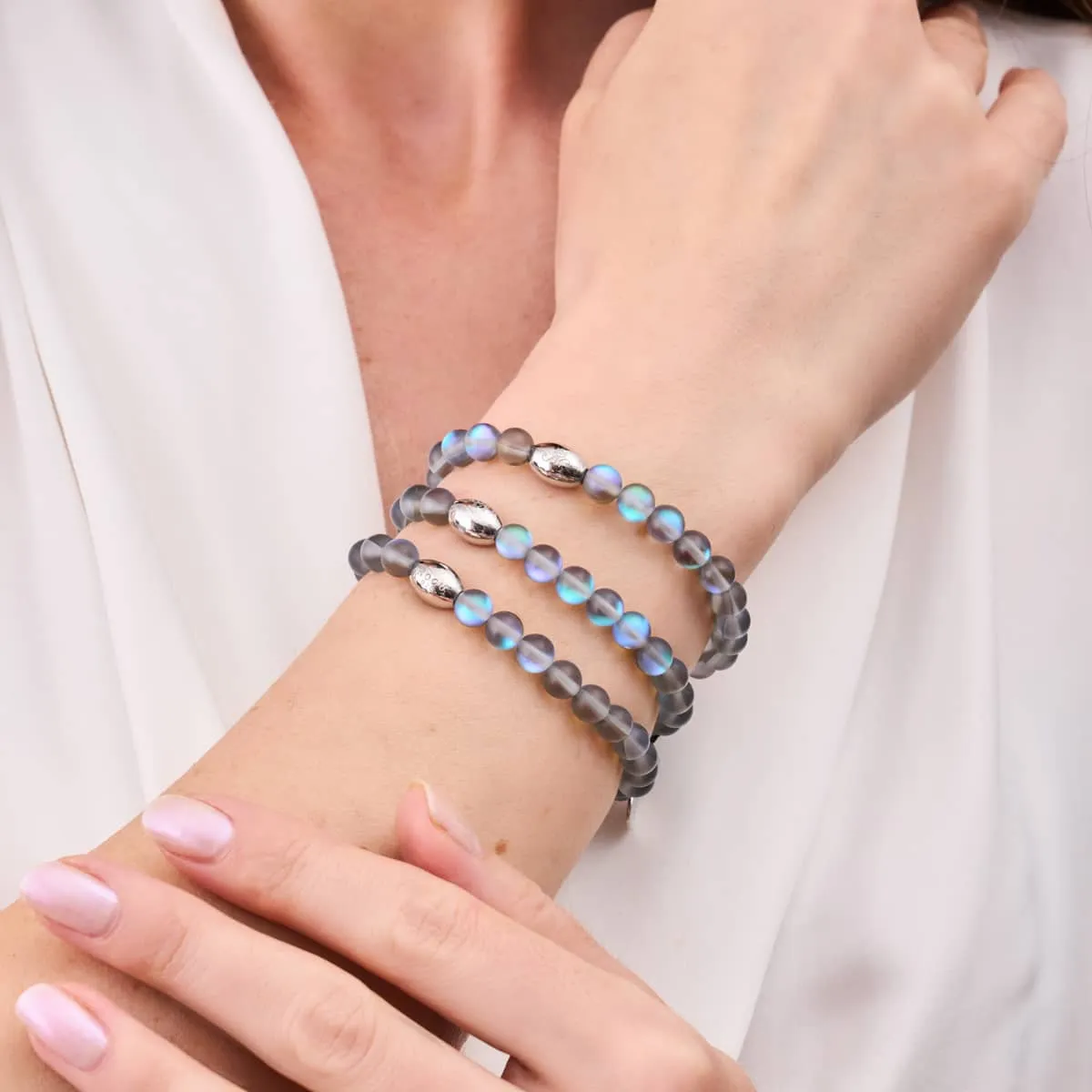 Grey | .925 Sterling Silver | Mermaid Glass Bead Bracelet