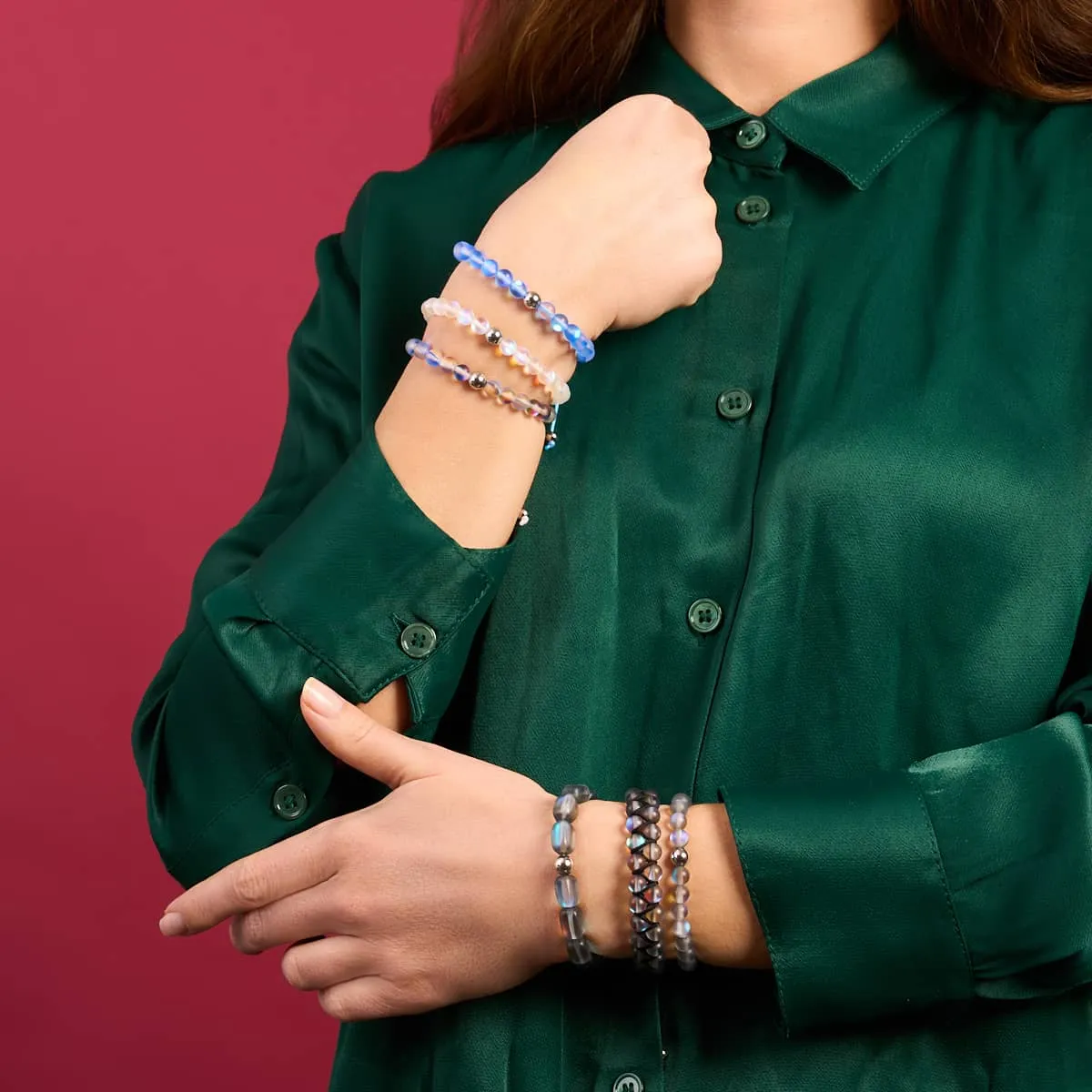 Grey | Silver | Double Mermaid Glass Bracelet