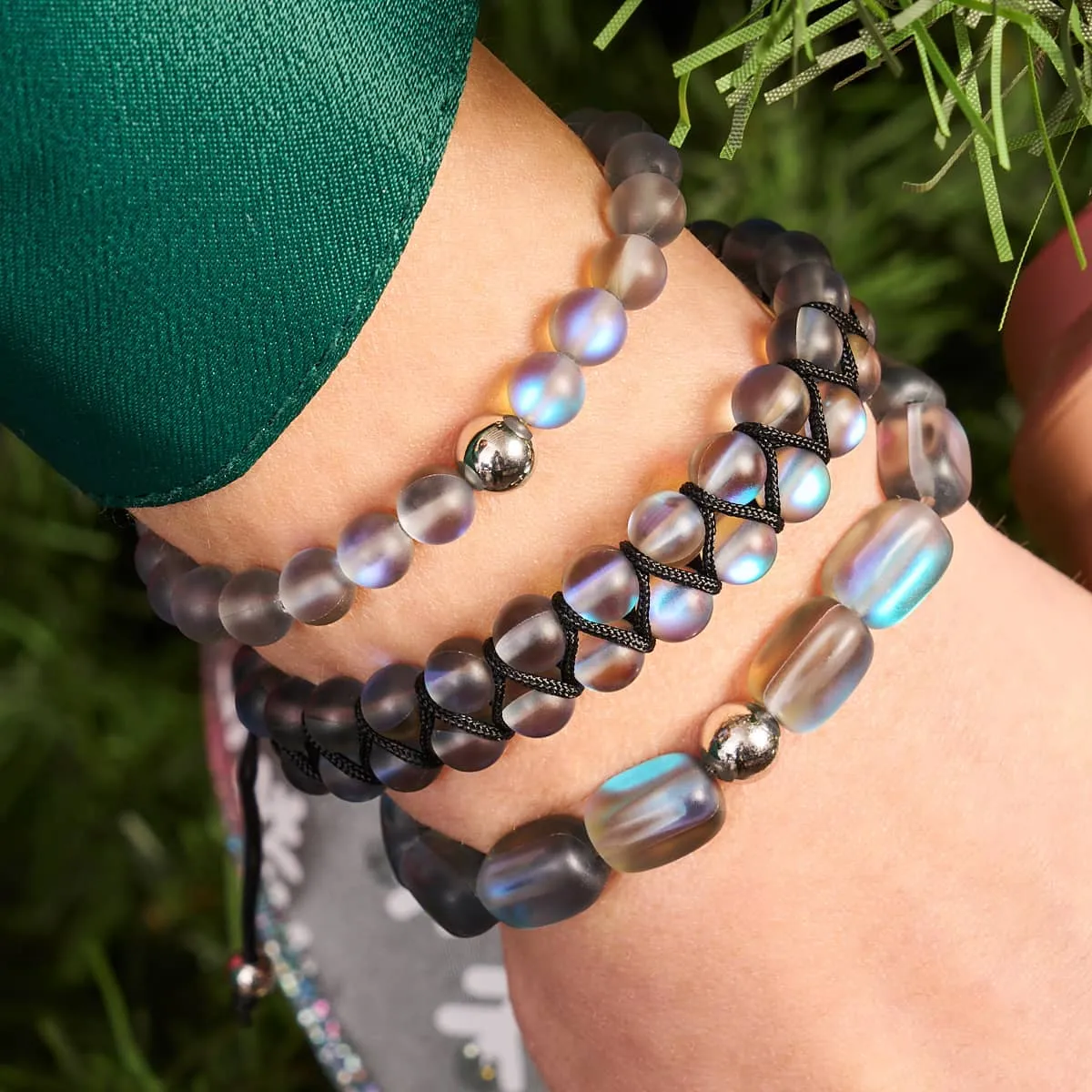 Grey | Silver | Double Mermaid Glass Bracelet