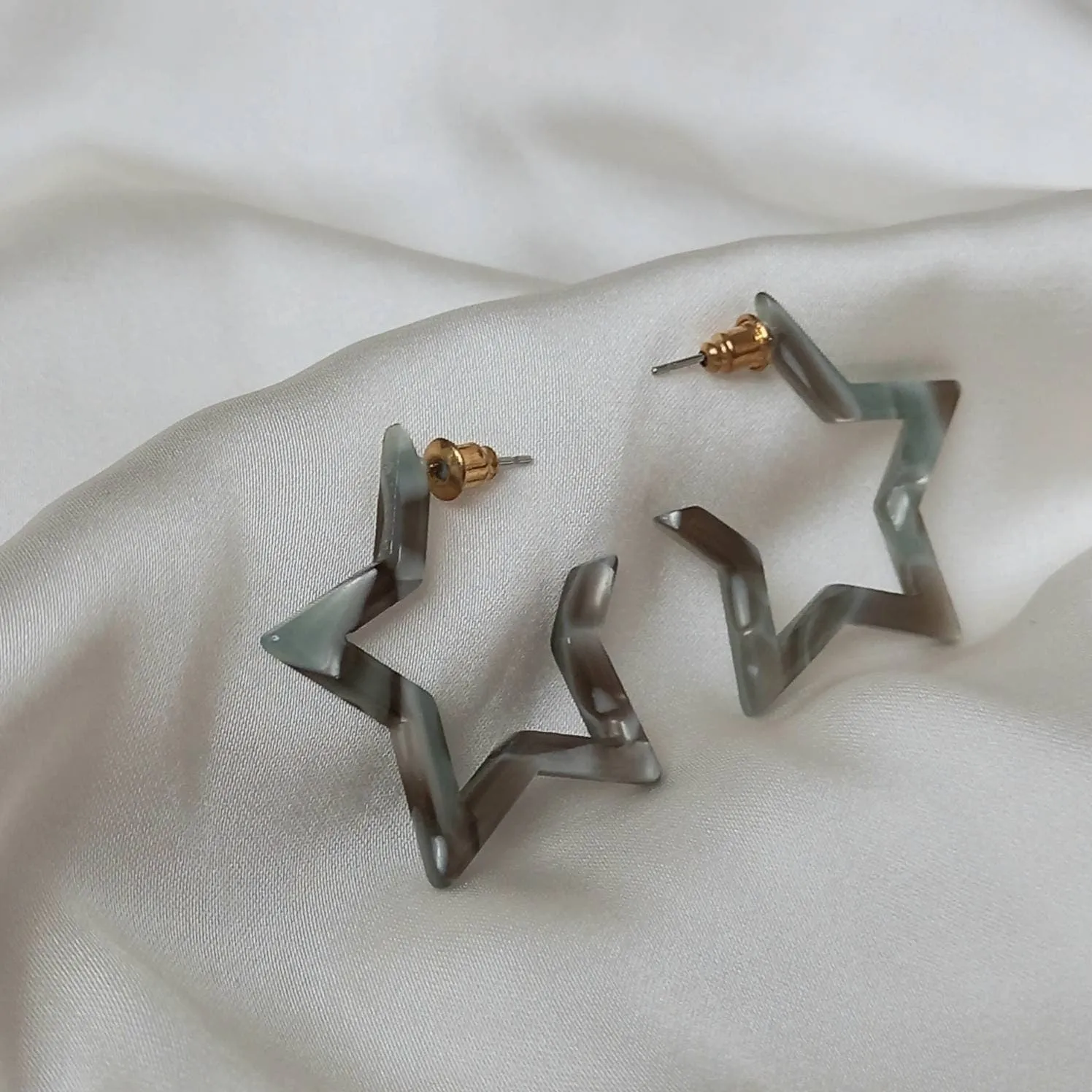 Grey Star Hoop Earrings - Lightweight Hoop Earrings,Star Earrings,Small Hoop Earrings,Cute Earrings,Gold Earrings In The UK,Gold Jewellery