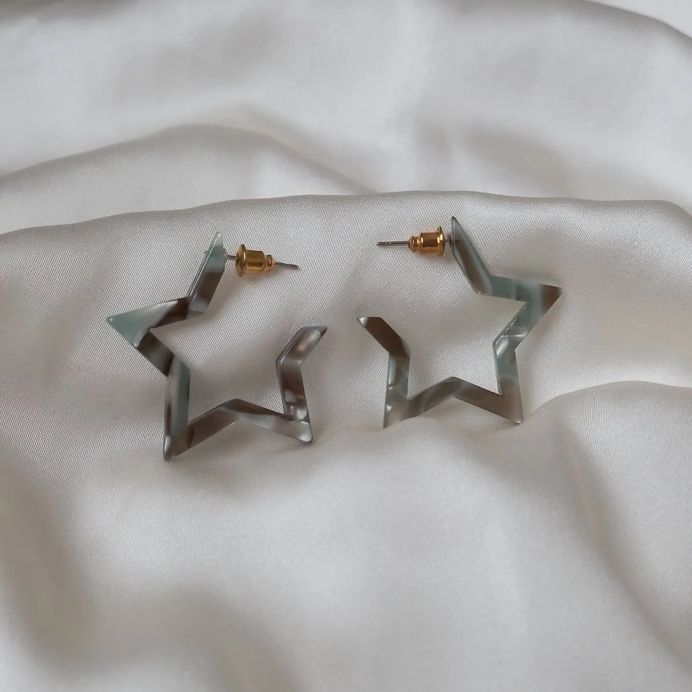 Grey Star Hoop Earrings - Lightweight Hoop Earrings,Star Earrings,Small Hoop Earrings,Cute Earrings,Gold Earrings In The UK,Gold Jewellery