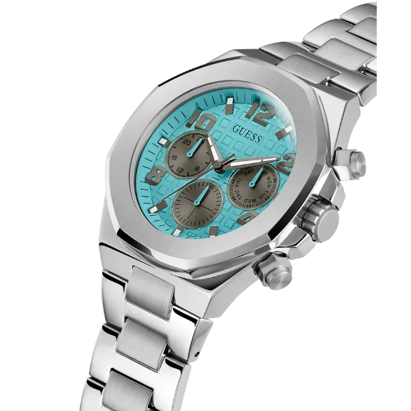 Guess Empire Silver Stainless Steel Tiffany Blue Dial Quartz Watch for Gents - GW0489G3