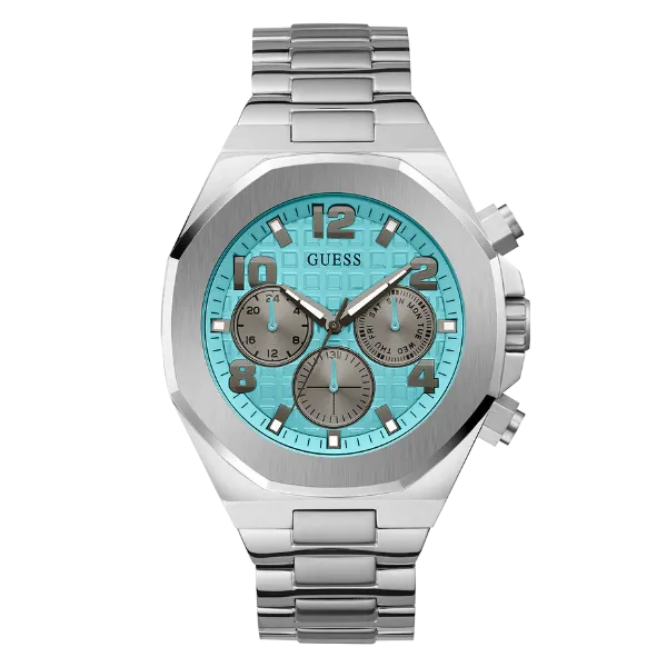 Guess Empire Silver Stainless Steel Tiffany Blue Dial Quartz Watch for Gents - GW0489G3