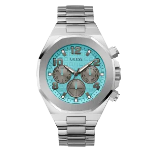 Guess Empire Silver Stainless Steel Tiffany Blue Dial Quartz Watch for Gents - GW0489G3