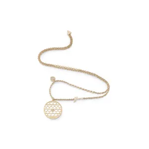 Guess Long Necklace Ip Gold With Stone & Hhart Pattern Disc Pendant Design