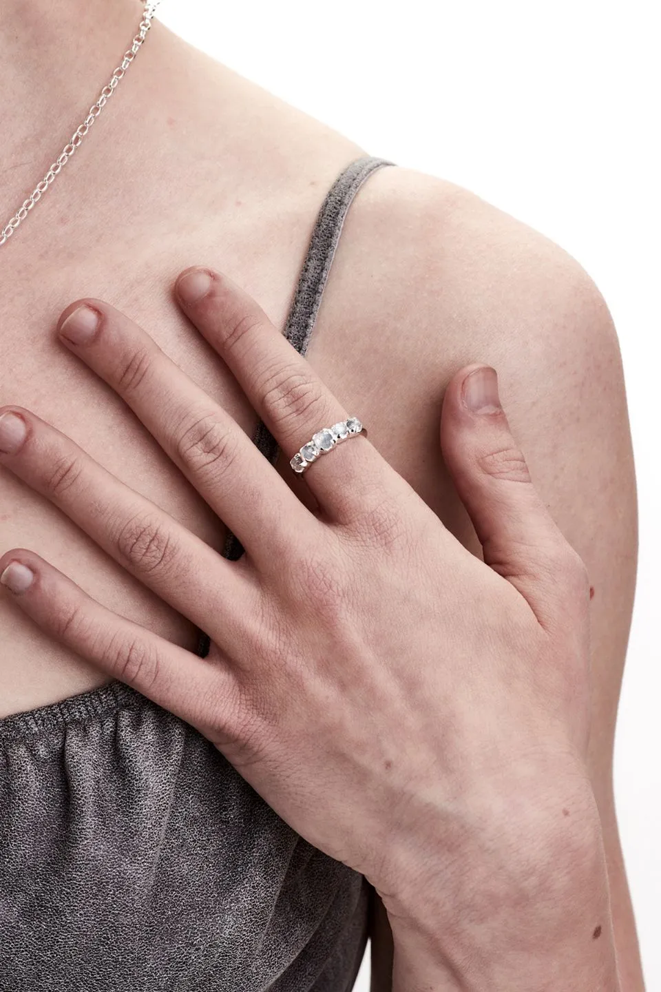Halo Moonstone Cluster Ring