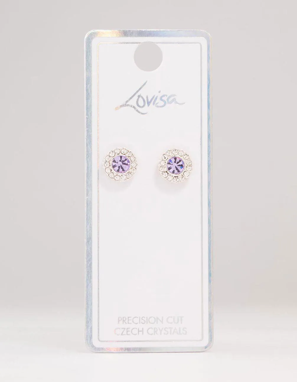 Halo Purple Bohemia Czech Crystal Silver Stud Earrings