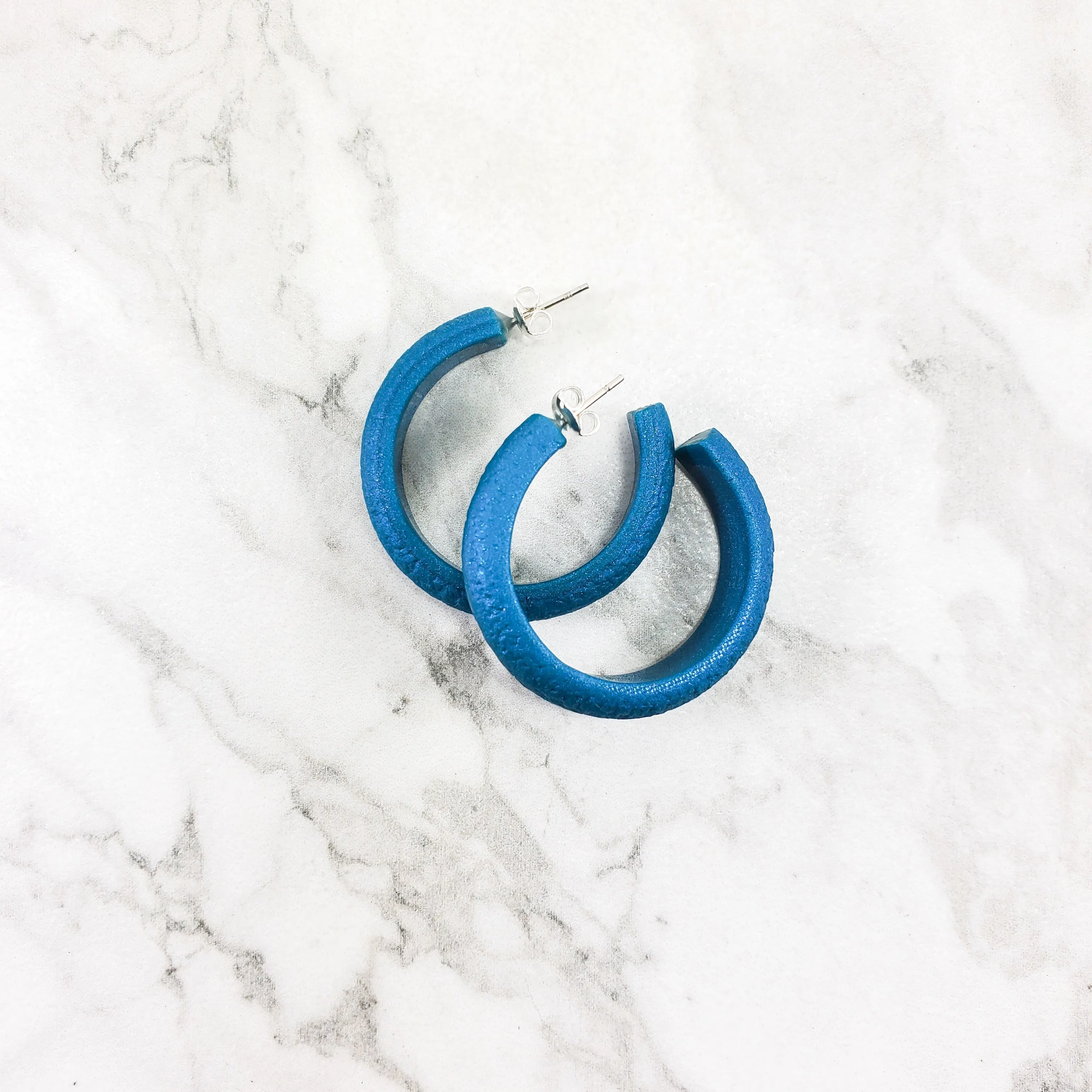 Hammered Hoop Earrings Medium - Solid Color - Turquoise Waters