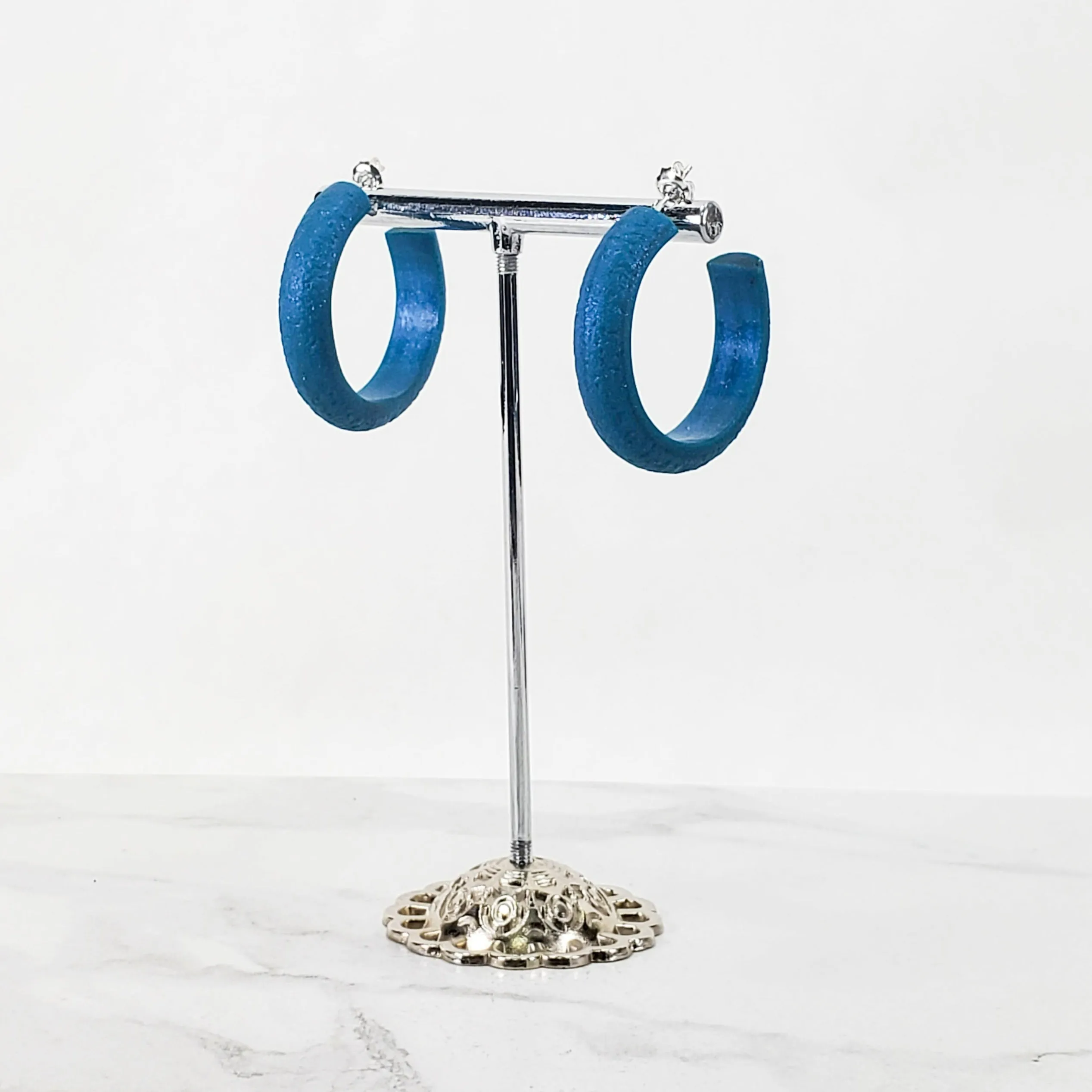 Hammered Hoop Earrings Medium - Solid Color - Turquoise Waters