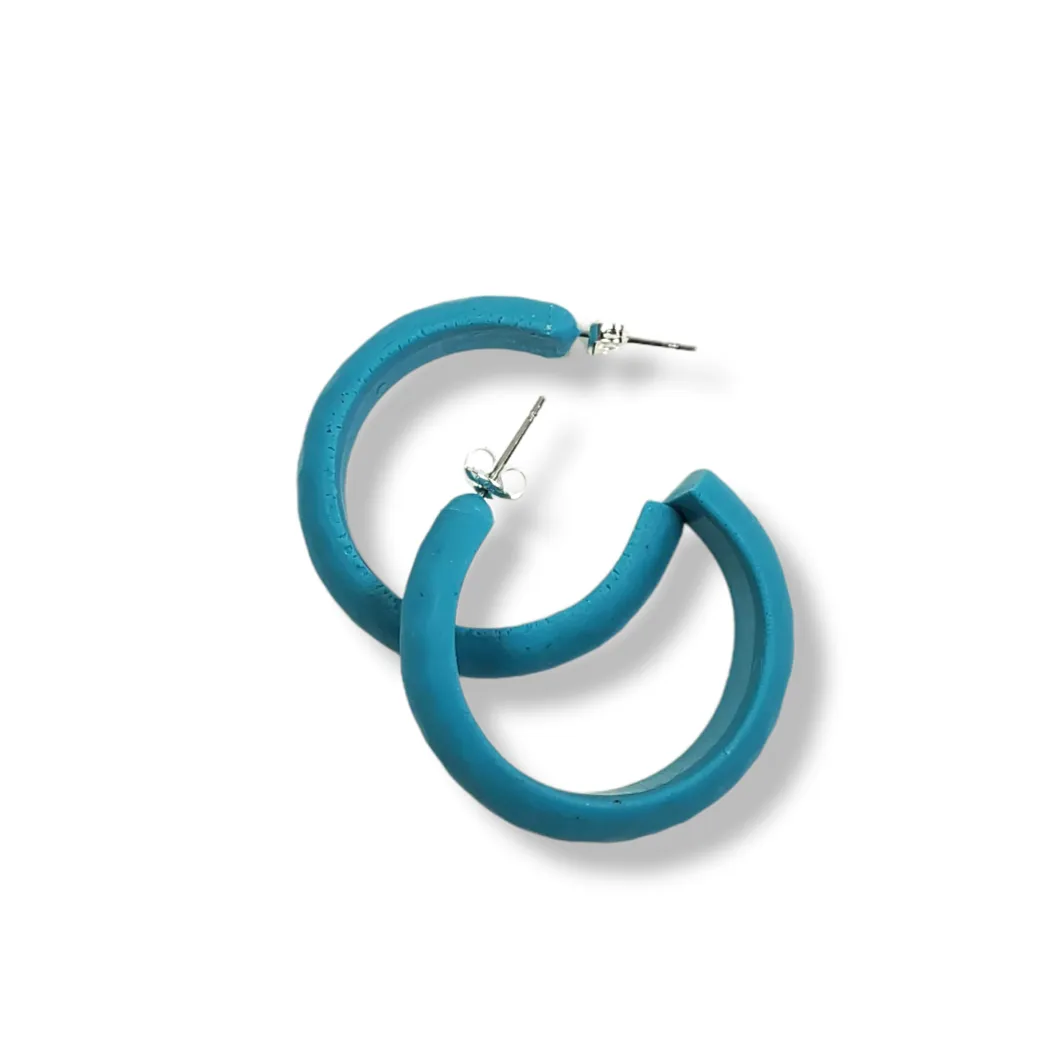 Hammered Hoop Earrings Medium - Solid Color - Turquoise Waters