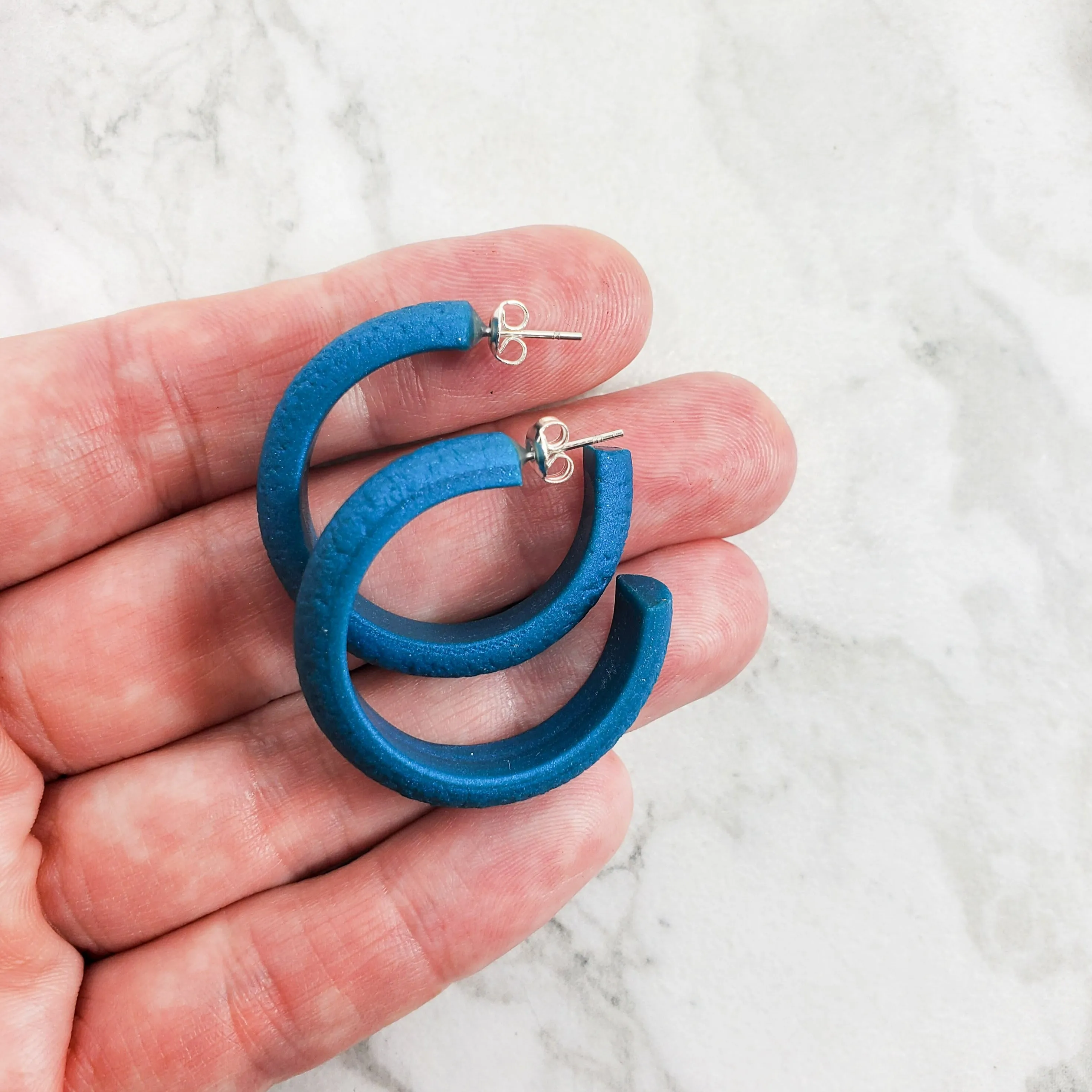 Hammered Hoop Earrings Medium - Solid Color - Turquoise Waters