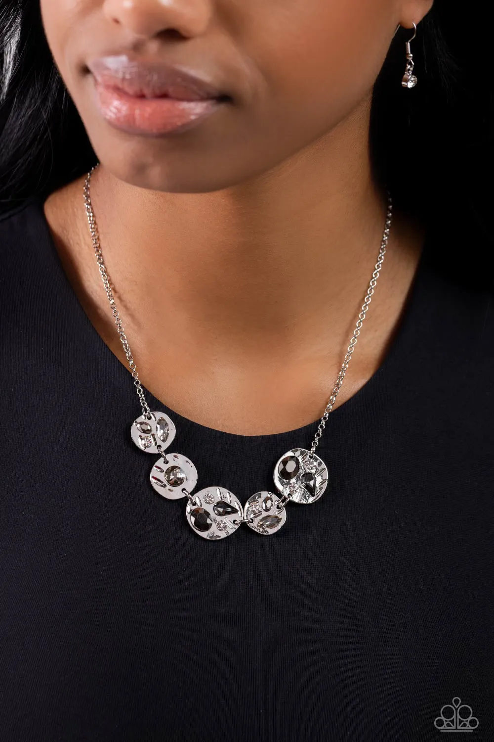 Handcrafted Honor - Silver - Hematite Gem Hammered Disc Paparazzi Short Necklace