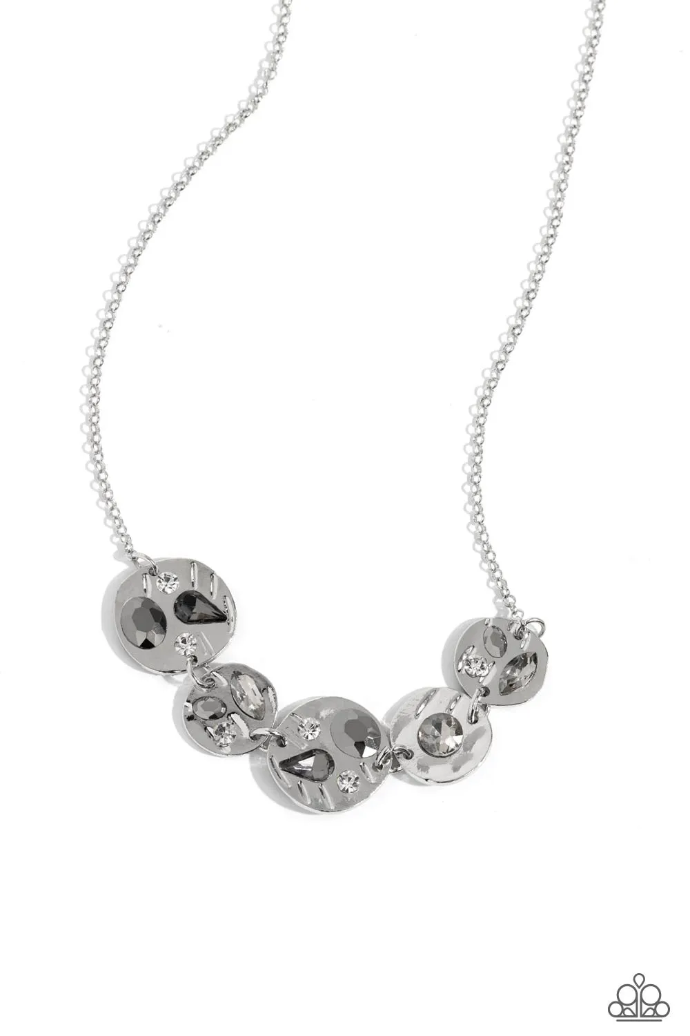 Handcrafted Honor - Silver - Hematite Gem Hammered Disc Paparazzi Short Necklace