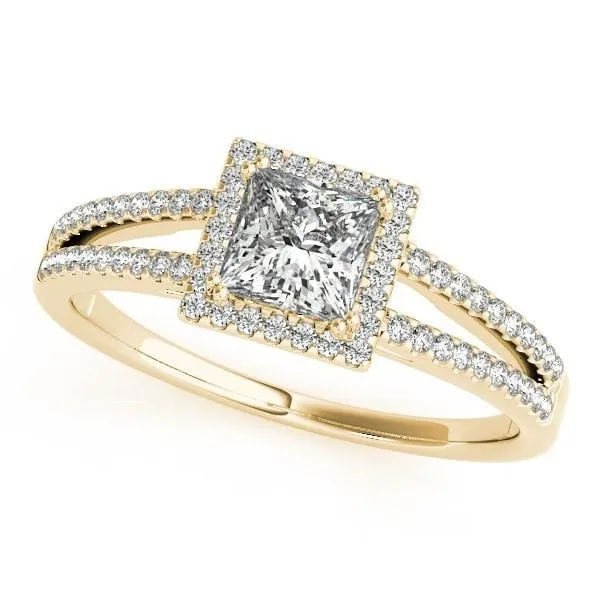 Harley Princess/Square Moissanite Split Shank Halo Engagement Ring