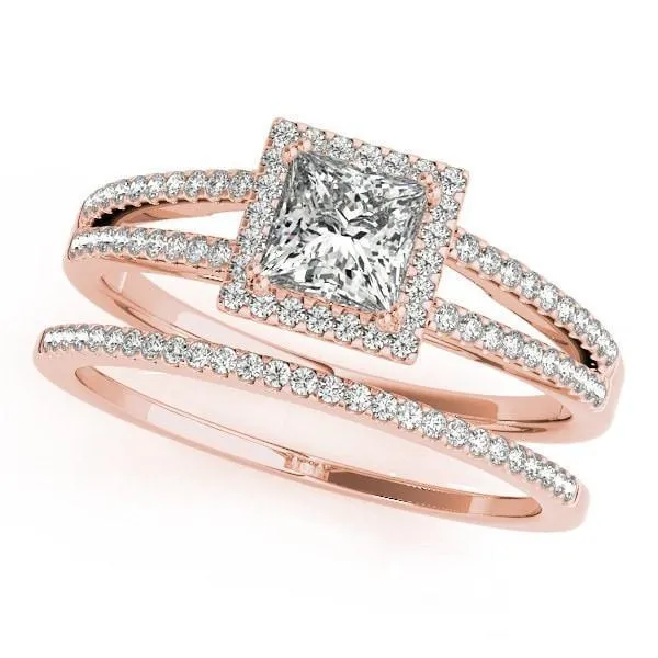 Harley Princess/Square Moissanite Split Shank Halo Engagement Ring