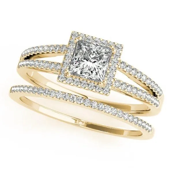 Harley Princess/Square Moissanite Split Shank Halo Engagement Ring