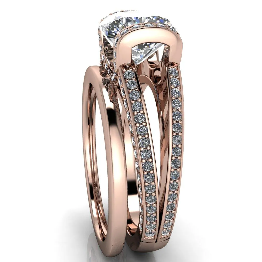 Harlow Cushion Center Stone Half Bezel Split Shank Diamond Channel Cathedral Ring