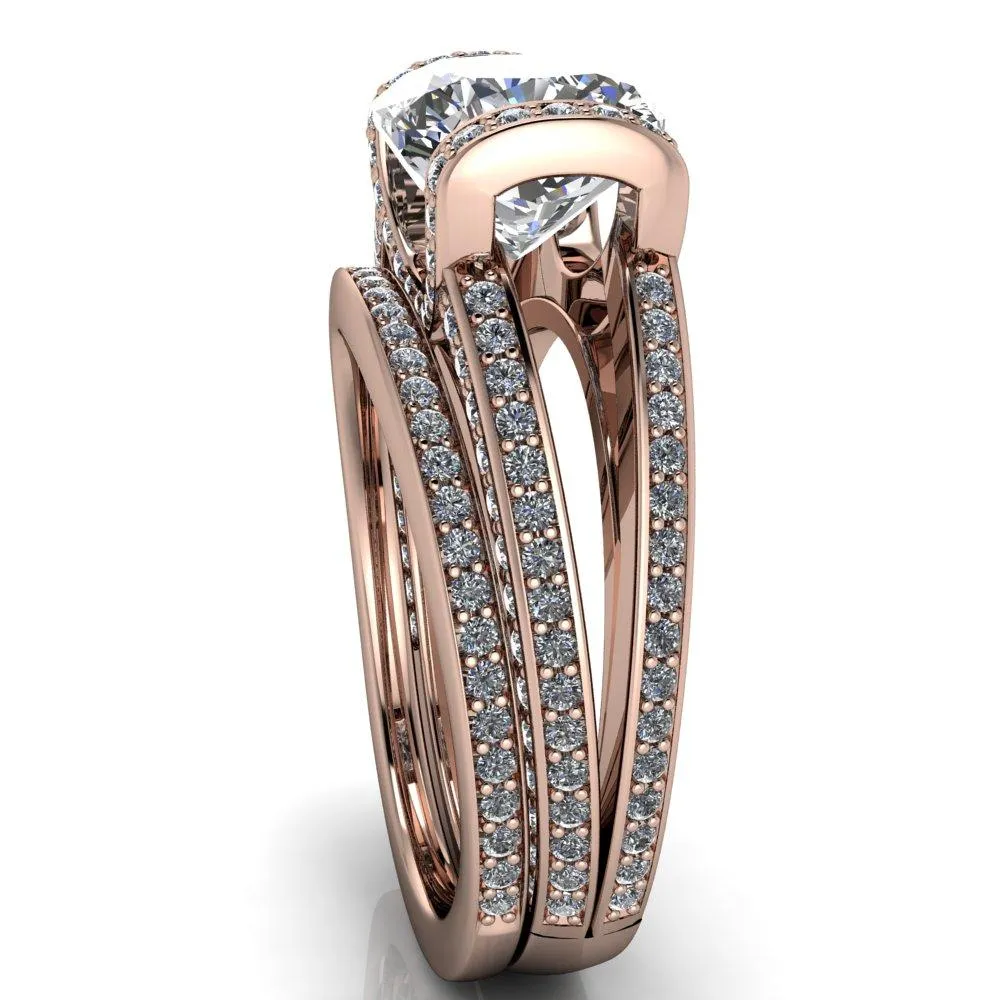 Harlow Cushion Center Stone Half Bezel Split Shank Diamond Channel Cathedral Ring