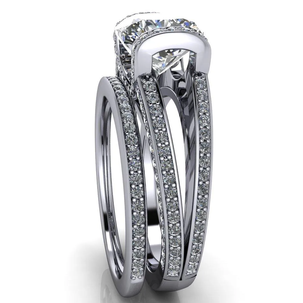 Harlow Cushion Center Stone Half Bezel Split Shank Diamond Channel Cathedral Ring