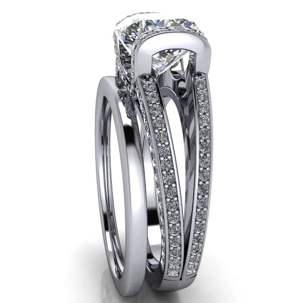 Harlow Cushion Center Stone Half Bezel Split Shank Diamond Channel Cathedral Ring