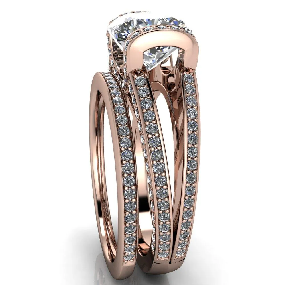 Harlow Cushion Center Stone Half Bezel Split Shank Diamond Channel Cathedral Ring