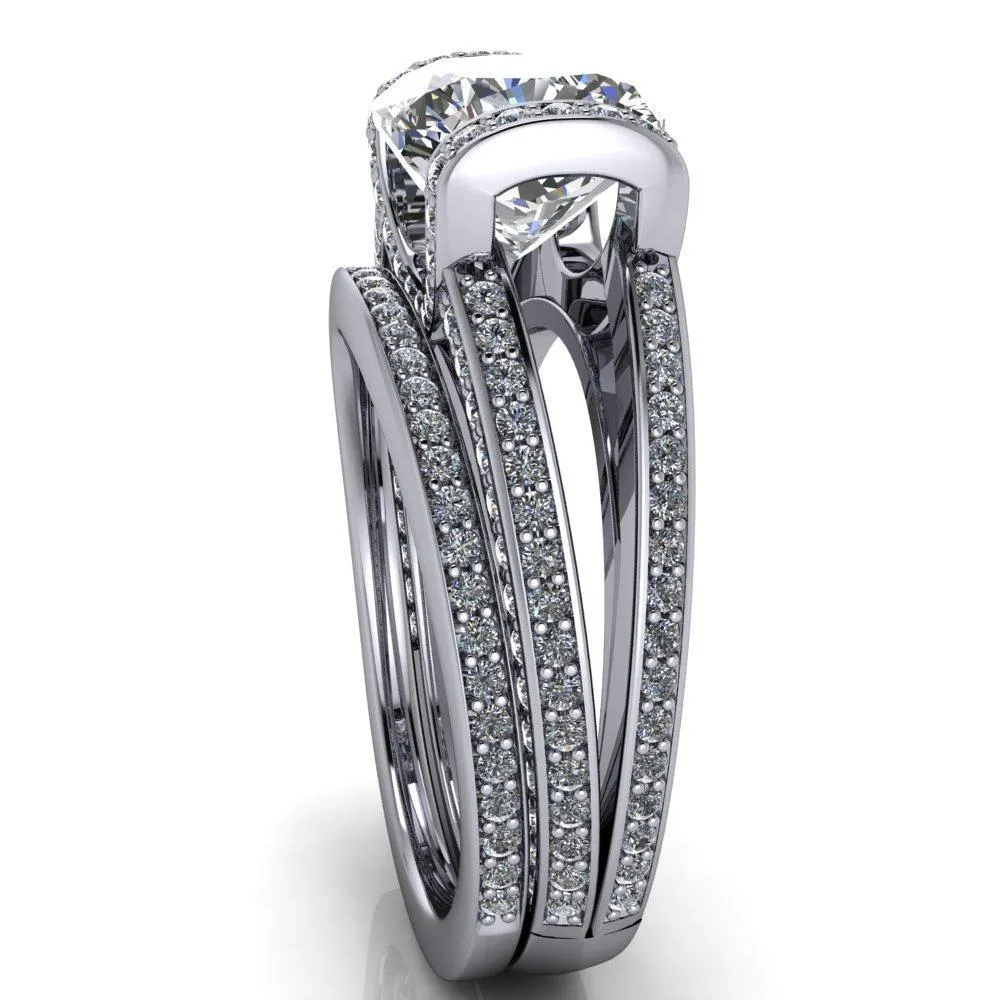 Harlow Cushion Center Stone Half Bezel Split Shank Diamond Channel Cathedral Ring
