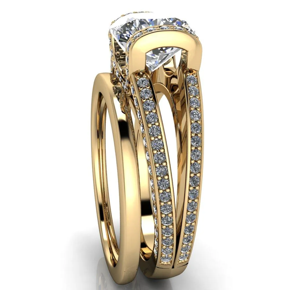 Harlow Cushion Center Stone Half Bezel Split Shank Diamond Channel Cathedral Ring