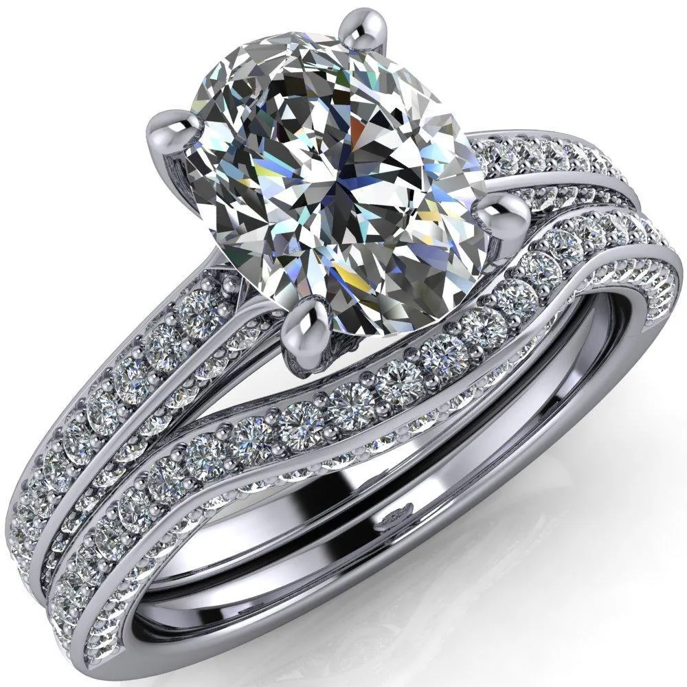 Harmon Oval Center Stone 4 Prong Diamond Shank Engagement Ring
