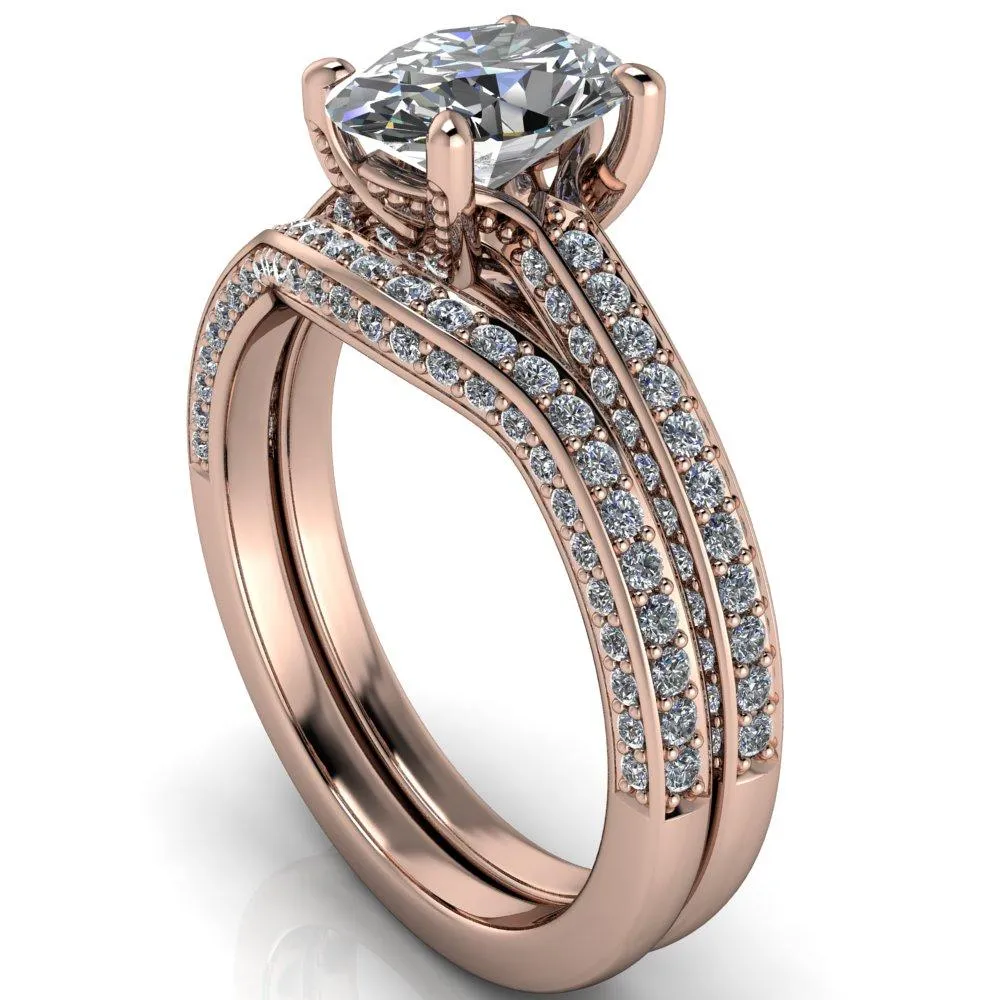 Harmon Oval Center Stone 4 Prong Diamond Shank Engagement Ring