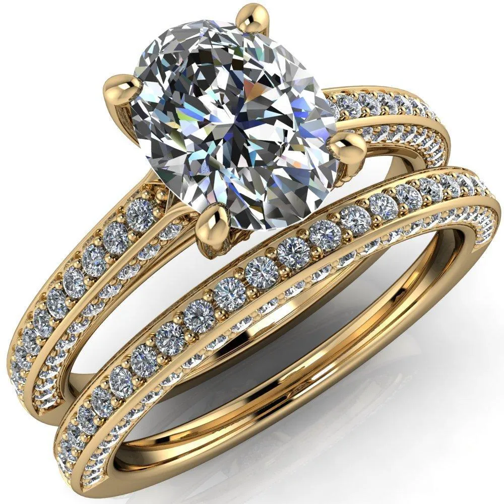 Harmon Oval Center Stone 4 Prong Diamond Shank Engagement Ring