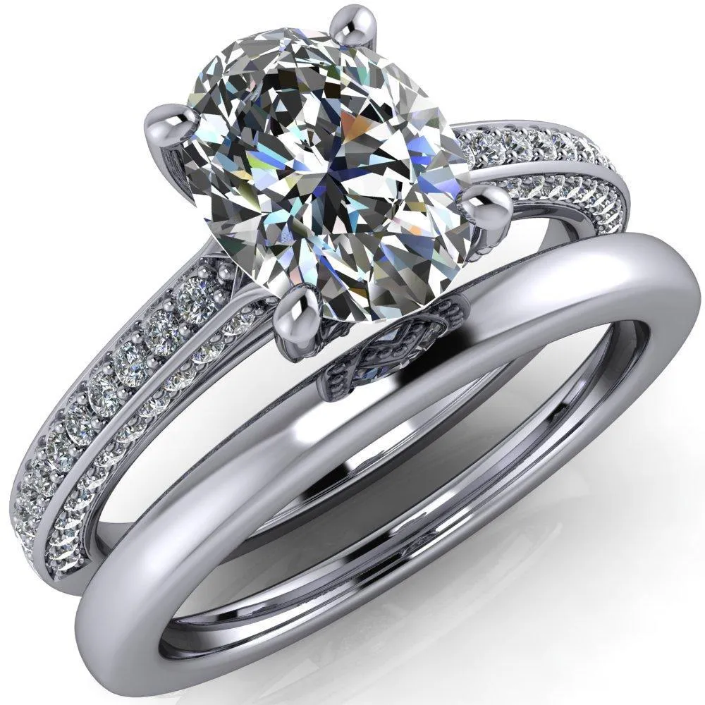 Harmon Oval Center Stone 4 Prong Diamond Shank Engagement Ring