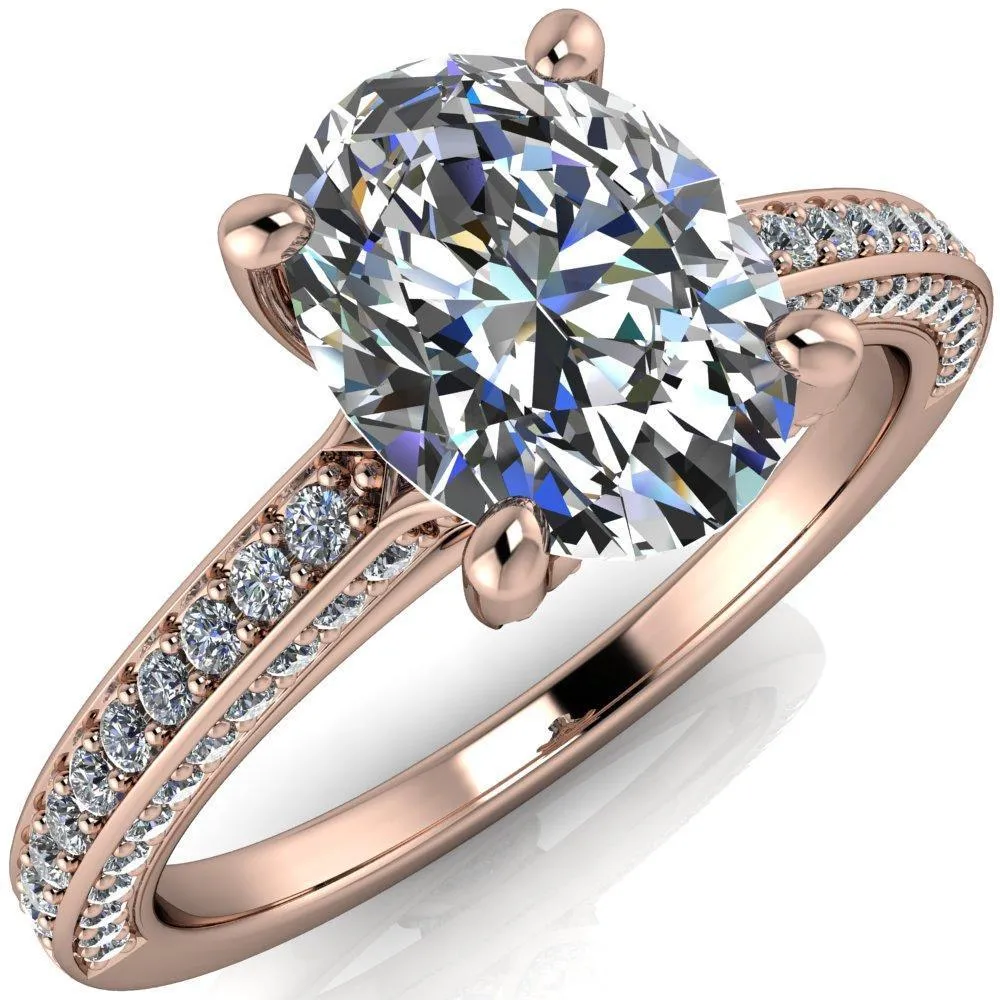 Harmon Oval Center Stone 4 Prong Diamond Shank Engagement Ring