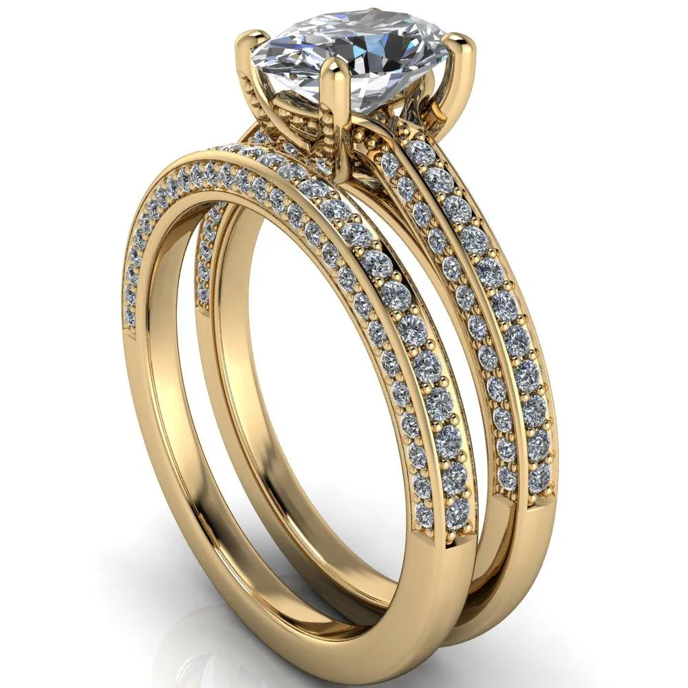 Harmon Oval Center Stone 4 Prong Diamond Shank Engagement Ring