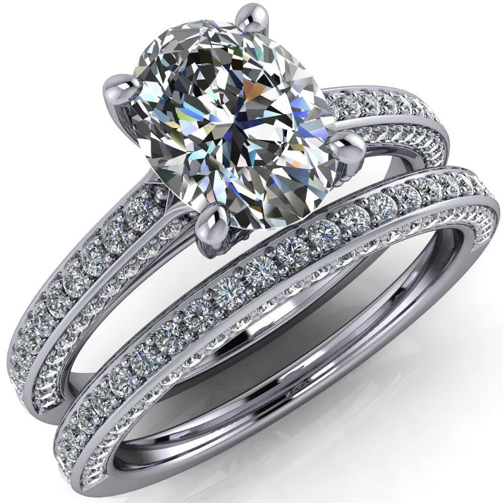 Harmon Oval Center Stone 4 Prong Diamond Shank Engagement Ring