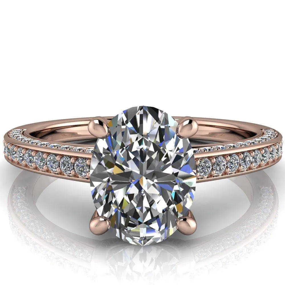 Harmon Oval Center Stone 4 Prong Diamond Shank Engagement Ring