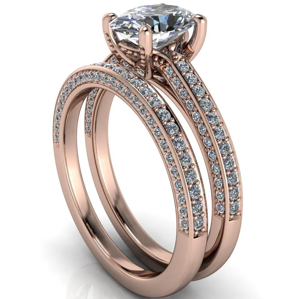 Harmon Oval Center Stone 4 Prong Diamond Shank Engagement Ring