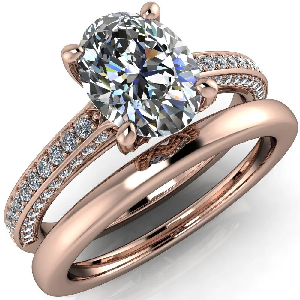 Harmon Oval Center Stone 4 Prong Diamond Shank Engagement Ring