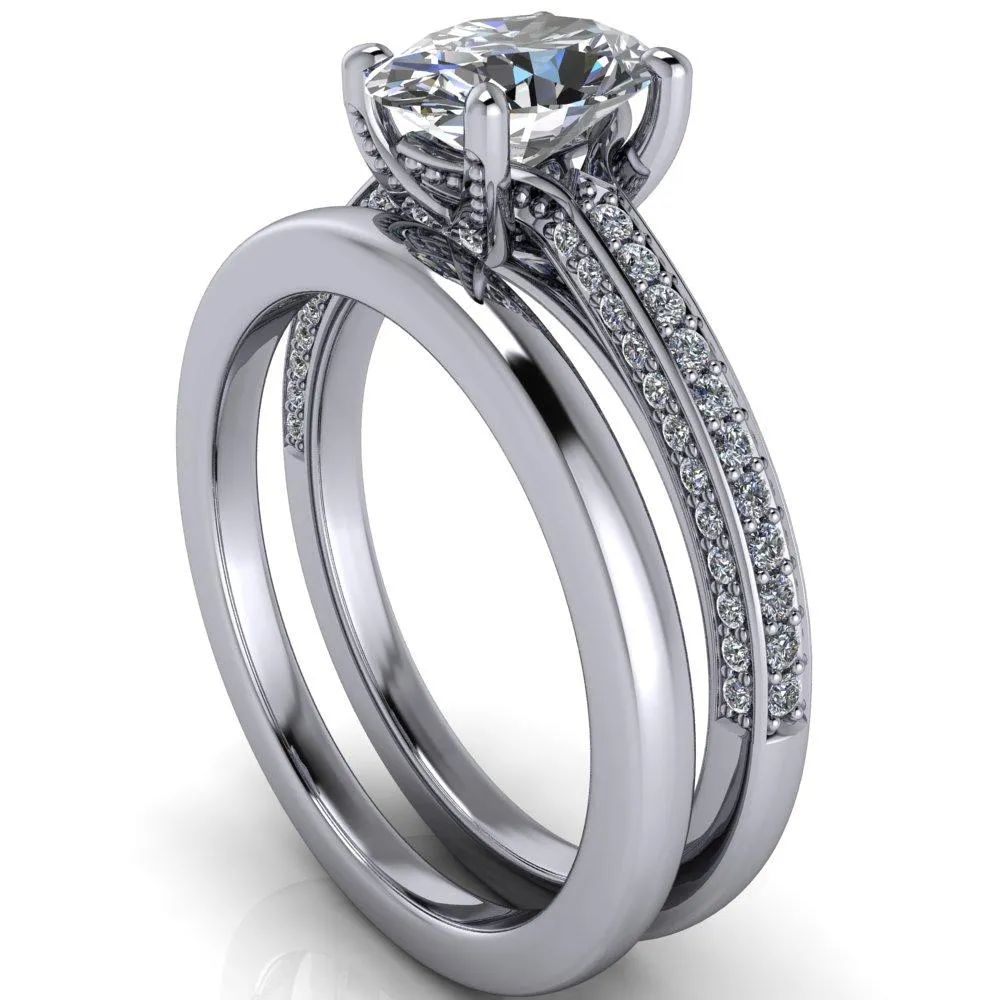 Harmon Oval Center Stone 4 Prong Diamond Shank Engagement Ring