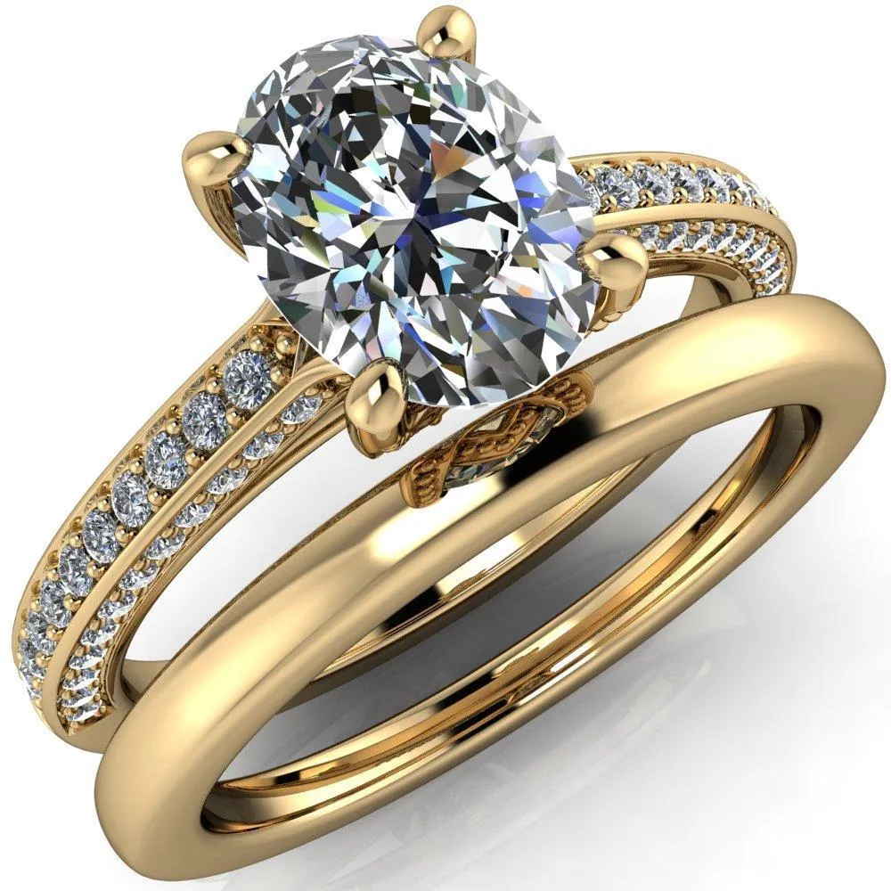 Harmon Oval Center Stone 4 Prong Diamond Shank Engagement Ring