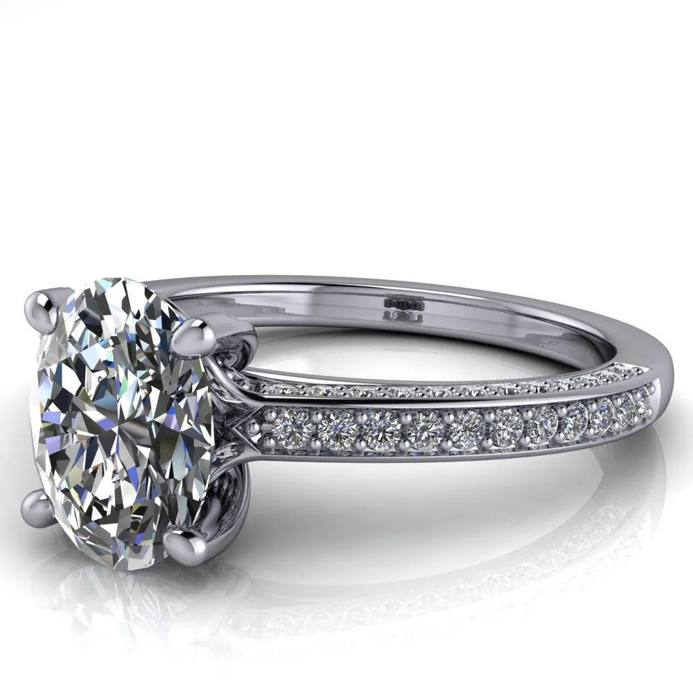 Harmon Oval Center Stone 4 Prong Diamond Shank Engagement Ring
