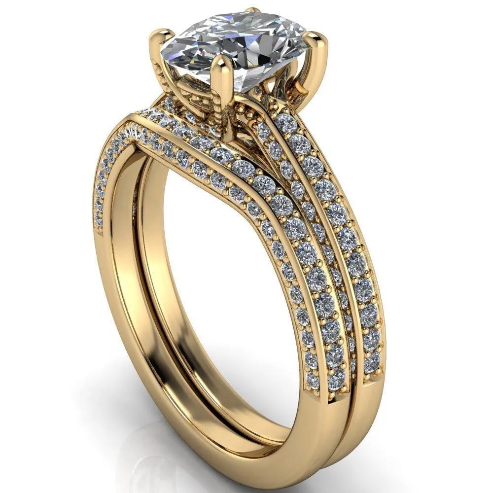Harmon Oval Center Stone 4 Prong Diamond Shank Engagement Ring