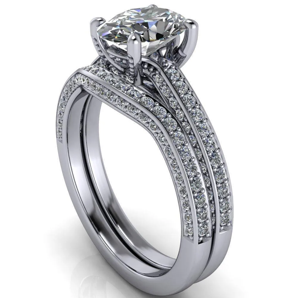 Harmon Oval Center Stone 4 Prong Diamond Shank Engagement Ring