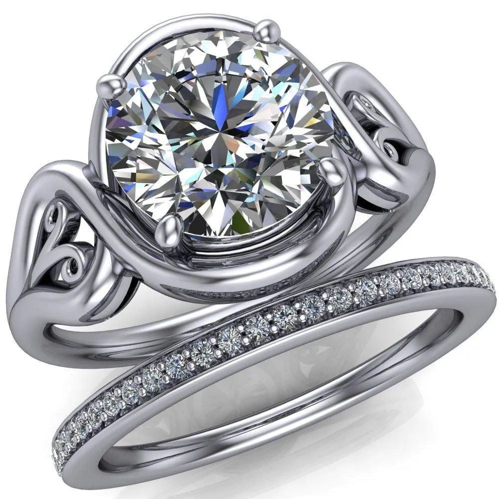 Harper Round Center Stone 4 Prong Design Split Shank Halo Ring
