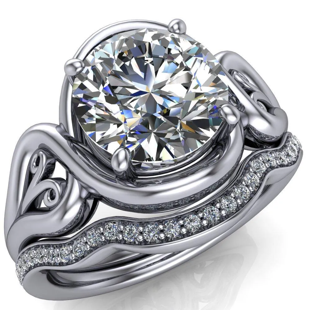Harper Round Center Stone 4 Prong Design Split Shank Halo Ring
