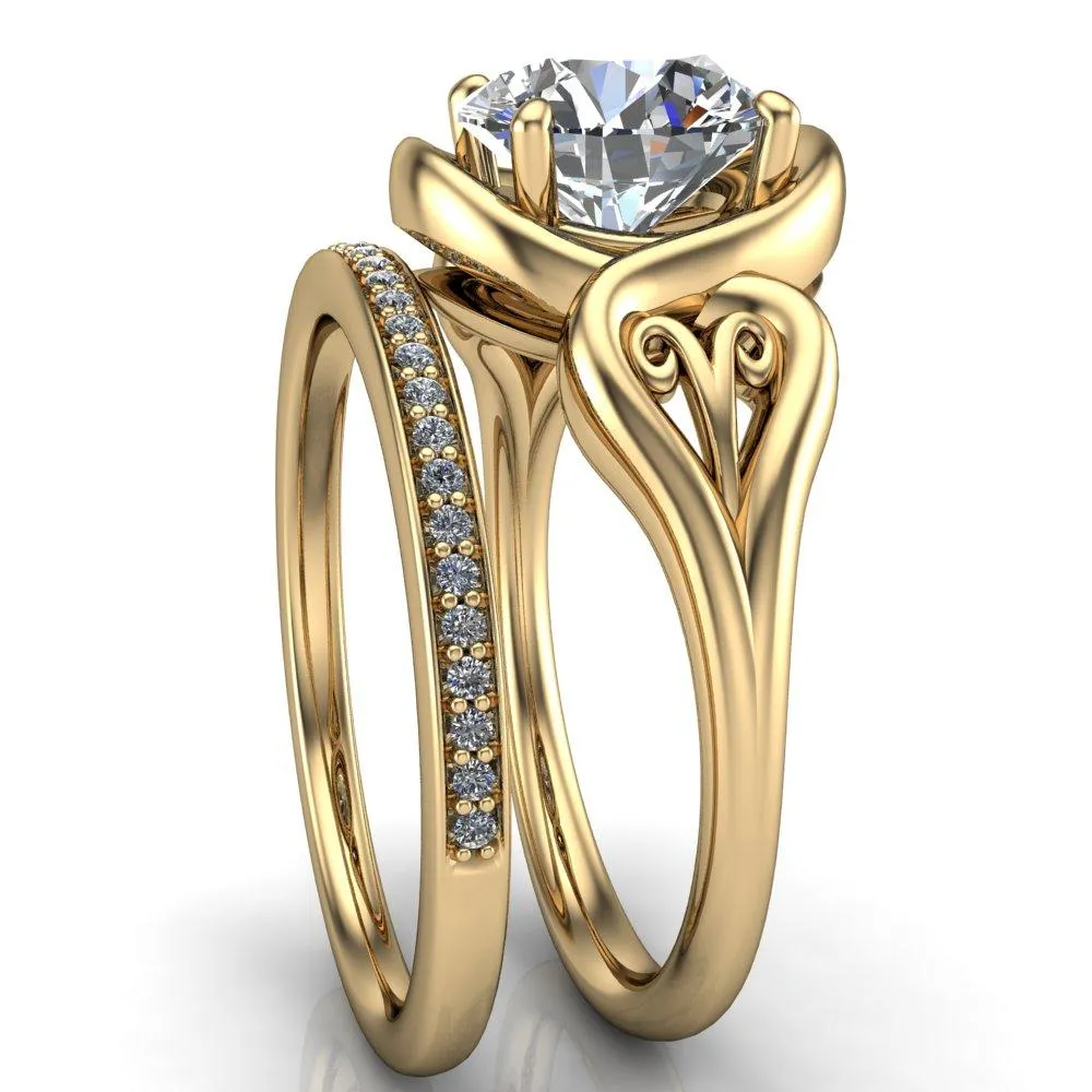 Harper Round Center Stone 4 Prong Design Split Shank Halo Ring