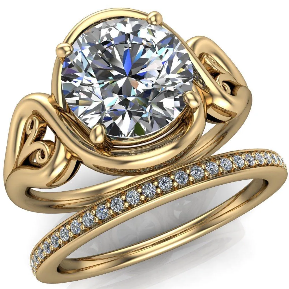 Harper Round Center Stone 4 Prong Design Split Shank Halo Ring