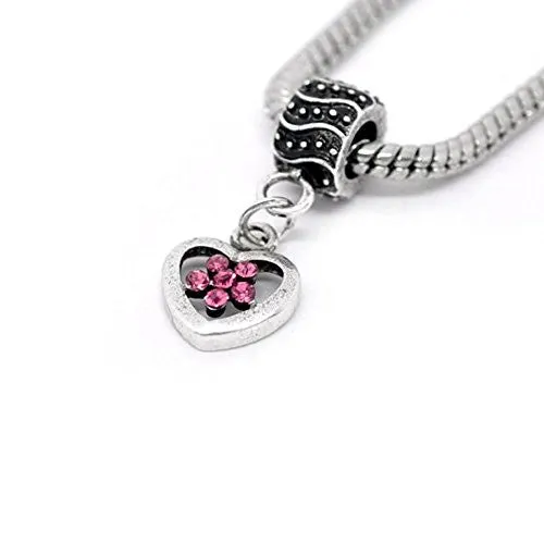 Heart Charm W/pink  Crystals Charm Bead