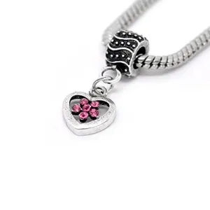 Heart Charm W/pink  Crystals Charm Bead